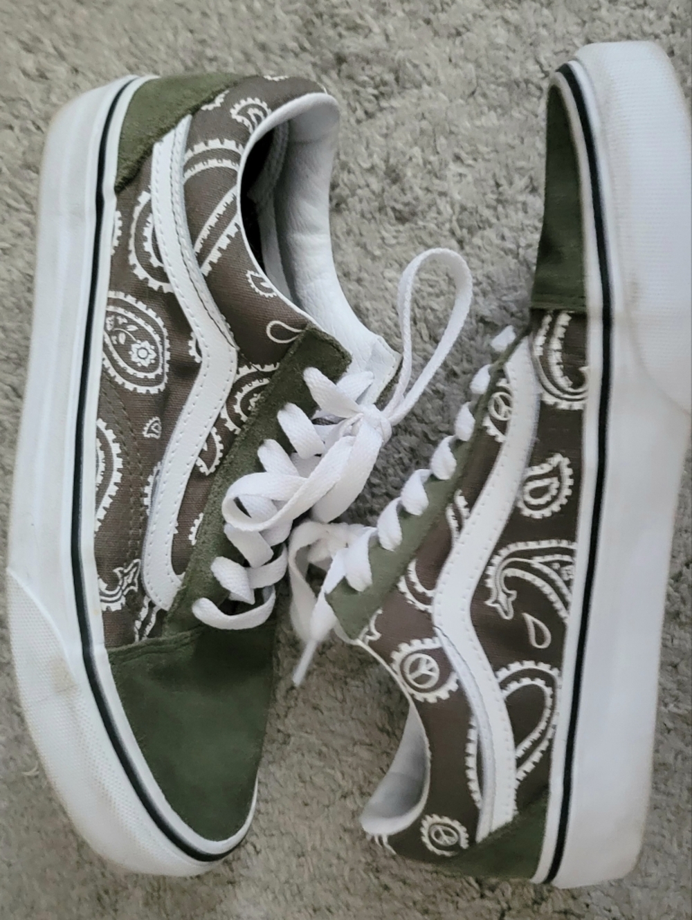 Vans olive and white shoes